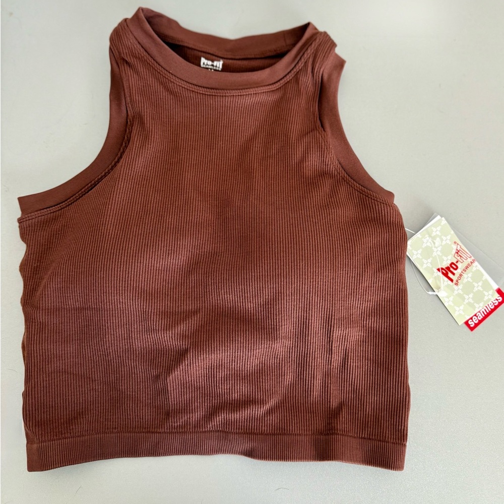 Brown Ribbed Tank Top